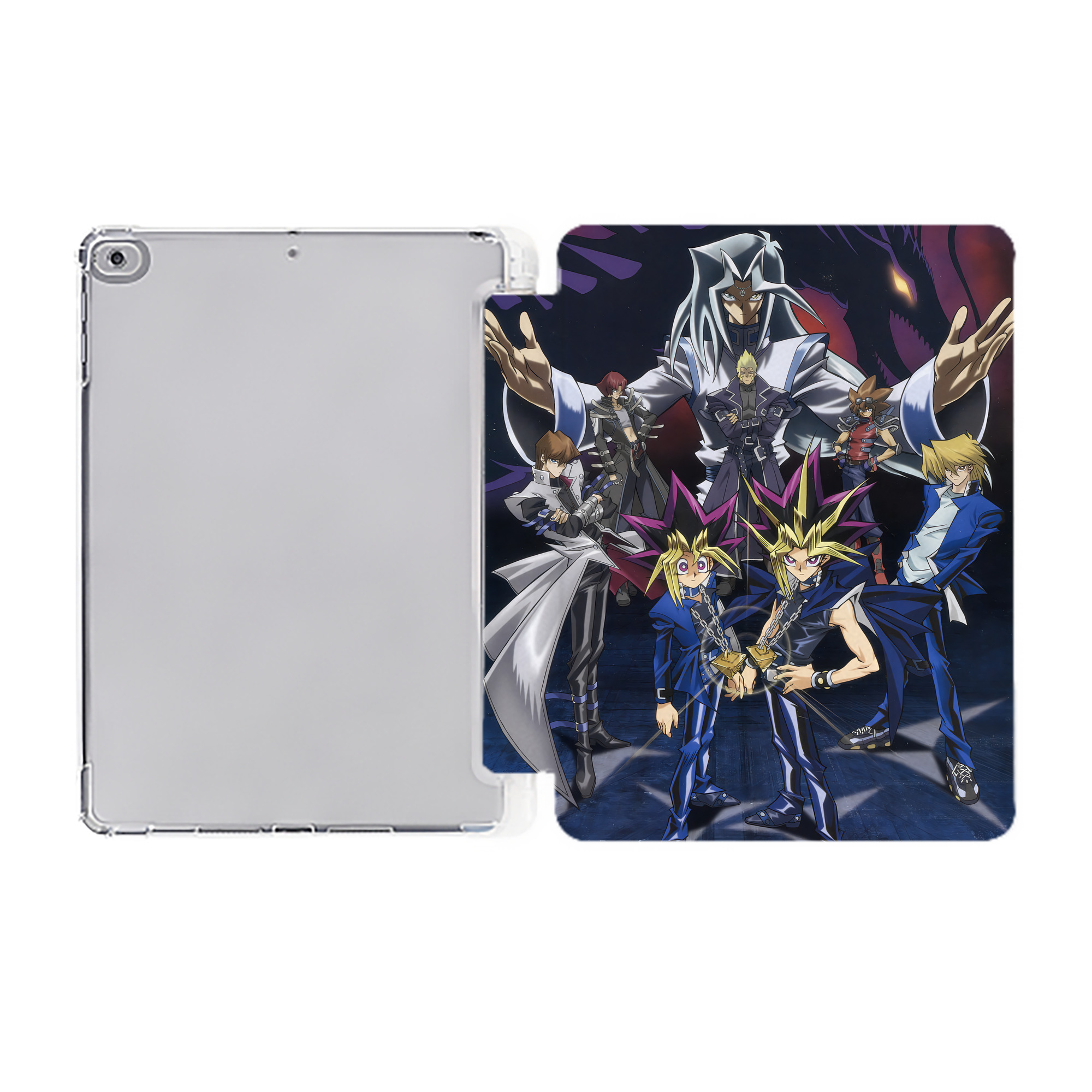 （画像用） 遊☆戯☆王 Yu-Gi-Oh! IPad ケース ペン収納付き 三つ折りスタンド PUレザー×シリコン 対応機種9.5/10.5/10.9インチ